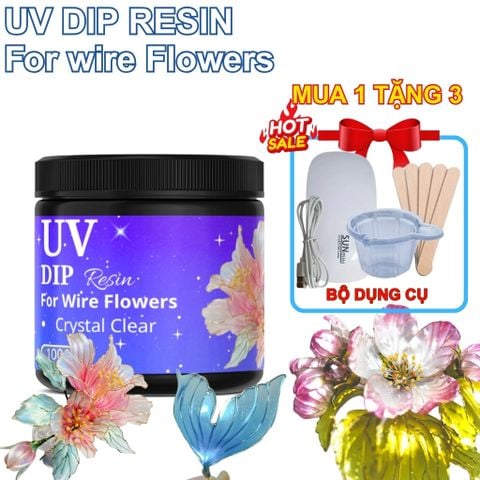 Keo UV DIP Resin Làm Hoa Kẽm Trong Suốt – Nhúng Tạo Cánh Hoa DIY, Khô Nhanh, Không Bọt Khí 