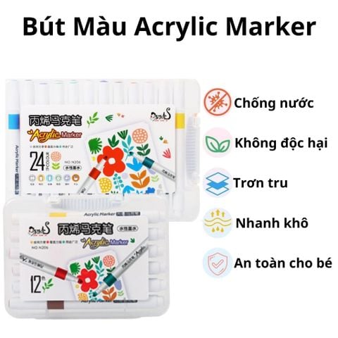  Bút Màu Acrylic Marker, Màu Acrylic Marker Tô Trên Mọi Chất Liệu, Khô Nhanh, Chống Nước 