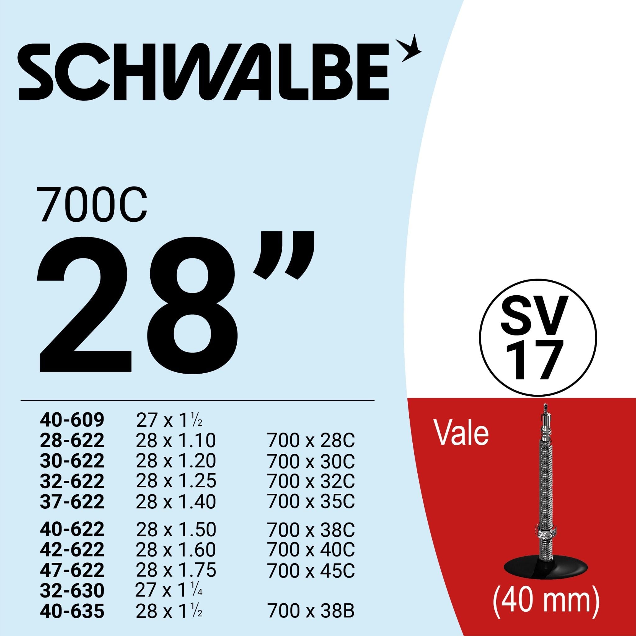  RUỘT XE ĐẠP 700c x 28-45 SV17 (40mm) 