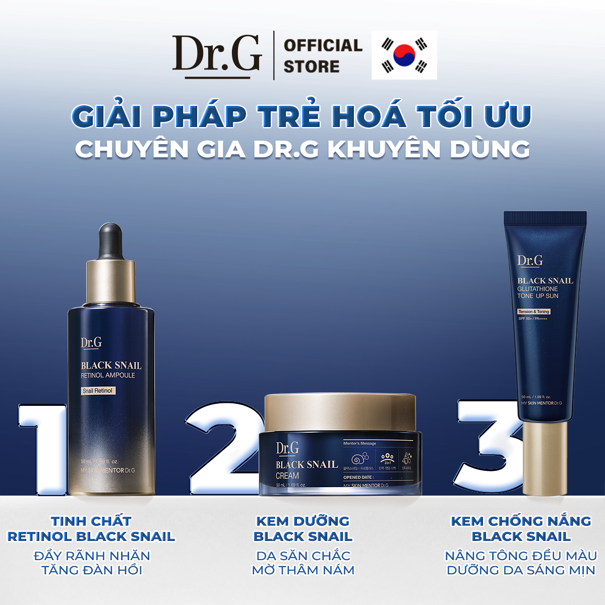 Tinh chất ngăn ngừa lão hóa chuyên sâu Dr.G Black Snail Retinol Ampoule 50ml 
