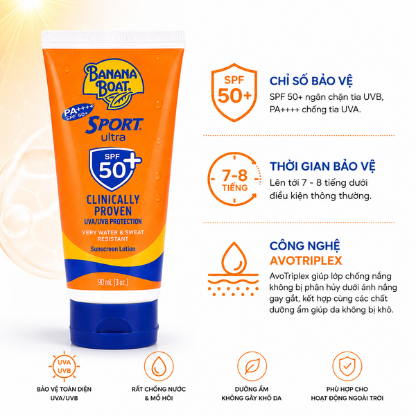 KEM CHỐNG NẮNG THỂ THAO BANANA BOAT SPORT SUNSCREEN LOTION SPF50 90ML