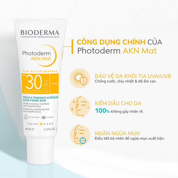 KEM CHỐNG NẮNG BIODERMA PHOTODERM AKN SPF30 DÀNH CHO DA MỤN, HỖN HỢP VÀ DA DẦU 40ML