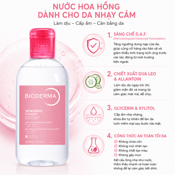 NƯỚC HOA HỒNG BIODERMA SENSIBIO TONIQUE CHO DA NHẠY CẢM 250ML