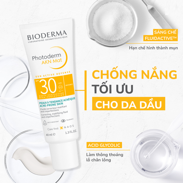 KEM CHỐNG NẮNG BIODERMA PHOTODERM AKN SPF30 DÀNH CHO DA MỤN, HỖN HỢP VÀ DA DẦU 40ML