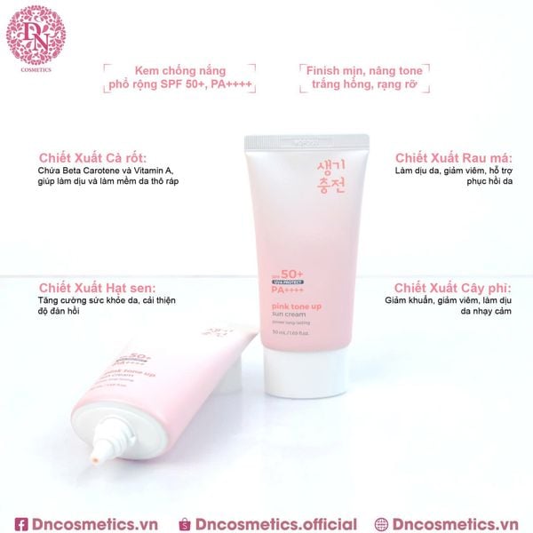 KEM CHỐNG NẮNG NÂNG TONE PRETTY SKIN PINK TONE UP SUN CREAM 50ML