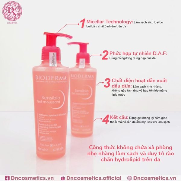 GEL RỬA MẶT CHO DA NHẠY CẢM BIODERMA SENSIBIO GEL MOUSSANT 200ML - HỒNG - HÀNG NHẬP KHẨU