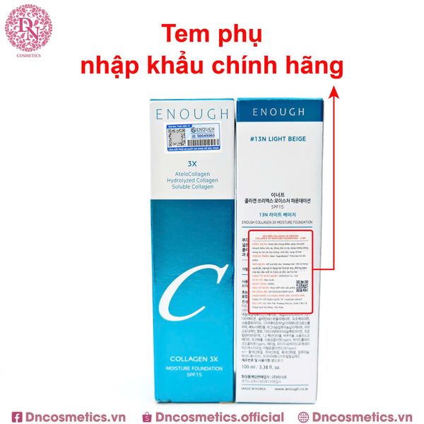 KEM NỀN ENOUGH COLLAGEN 3X MOISTURE FOUDATION SPF15 100ML (TẶNG 1 MÚT TRANG ĐIỂM JARY)