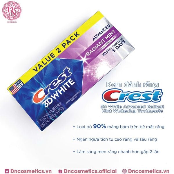 KEM ĐÁNH RĂNG CREST 3D WHITE ADVANCED RADIANT MINT FLUORIDE ANTICAVITY TOOTHPASTE