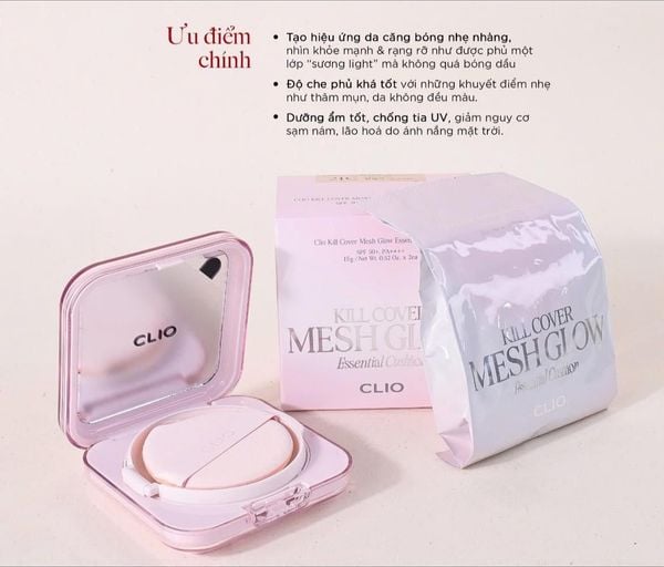 PHẤN NƯỚC CLIO KILL COVER MESH GLOW ESSENTIAL CUSHION SPF50+ PA++++ 15G