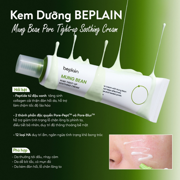 KEM DƯỠNG DA BEPLAIN MUNG BEAN PORE TIGHT-UP SOOTHING CREAM 60ML
