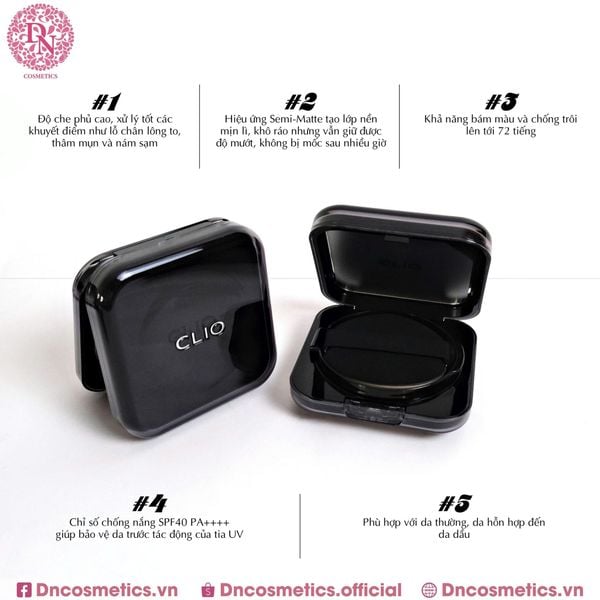 PHẤN NƯỚC CLIO KILL COVER FOUNWEAR CUSHION SPF40 PA++++ 15G (VỎ ĐEN)