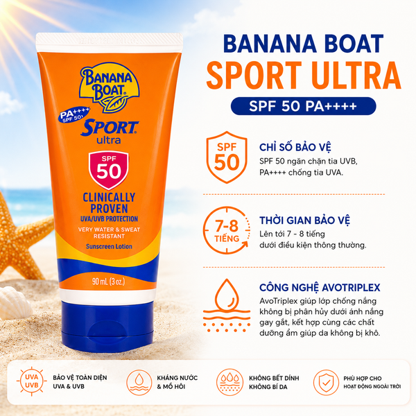 KEM CHỐNG NẮNG THỂ THAO BANANA BOAT SPORT SUNSCREEN LOTION SPF50 90ML