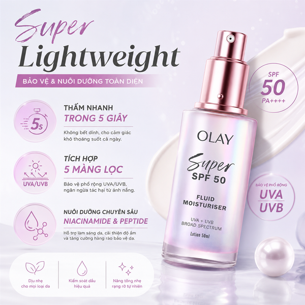 KEM CHỐNG NẮNG OLAY SUPER SPF 50+ FLUID MOISTURISER