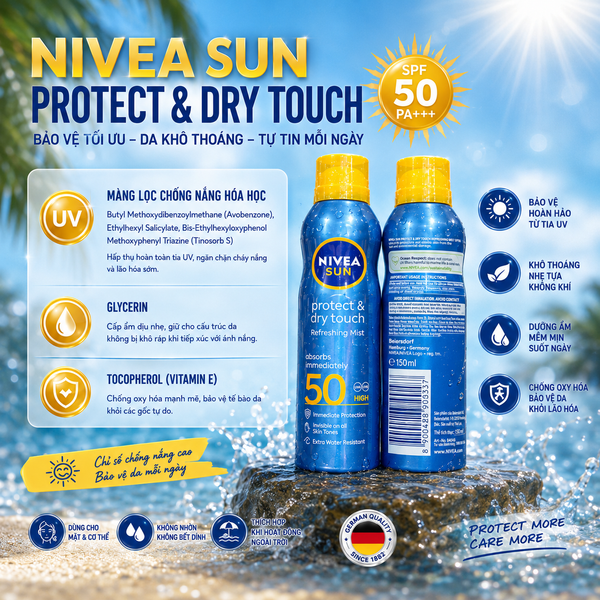 XỊT CHỐNG NẮNG NIVEA SUN PROTECT DRY TOUCH SPF50 UVA/UVB SPRAY 200ML