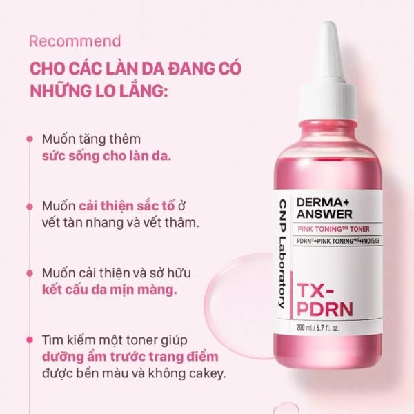 NƯỚC HOA HỒNG CNP DERMA ANSWER PINK TONING TONER TX-PDRN 200ML