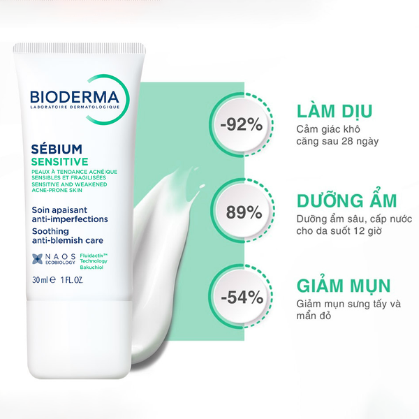 KEM DƯỠNG BIODERMA SEBIUM SENSITIVE CHO DA MỤN NHẠY CẢM 30ML