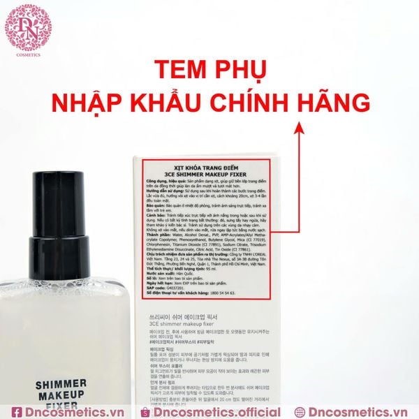 XỊT KHÓA TRANG ĐIỂM 3CE SHIMMER MAKEUP FIXER 95ML