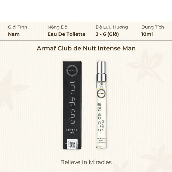 NƯỚC HOA ARMAF CLUB DE NUIT 10ML UNBOX