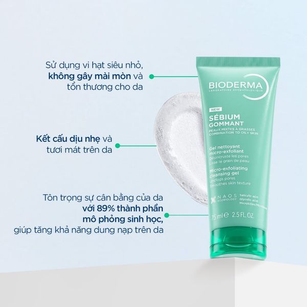 GEL TẨY TẾ BÀO CHẾT BIODERMA SEBIUM GOMMANT CHO DA HỖN HỢP VÀ DA DẦU 75ML