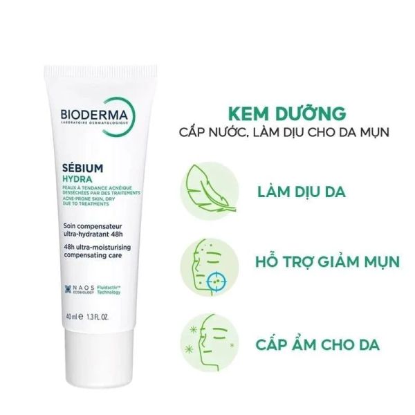 KEM DƯỠNG BIODERMA SEBIUM HYDRA GIẢM KHÔ CĂNG DÀNH CHO DA MỤN 40ML