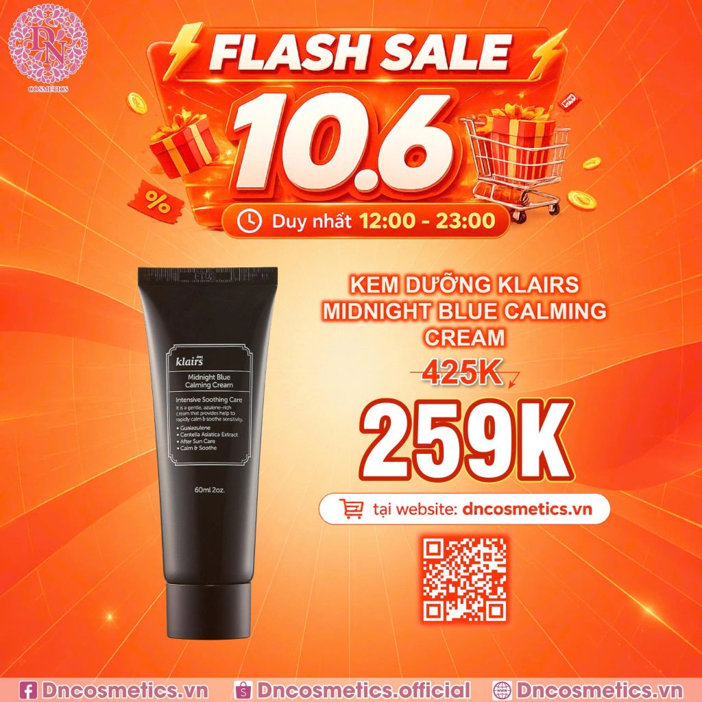 KEM DƯỠNG PHỤC HỒI DA BAN ĐÊM KLAIRS MIDNIGHT BLUE CALMING CREAM MÀU ĐEN