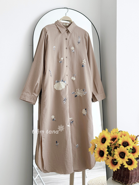  Đầm somi tay dài - Be nâu 