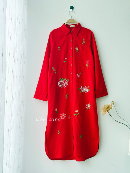  Đầm somi tay dài - Đỏ cờ 