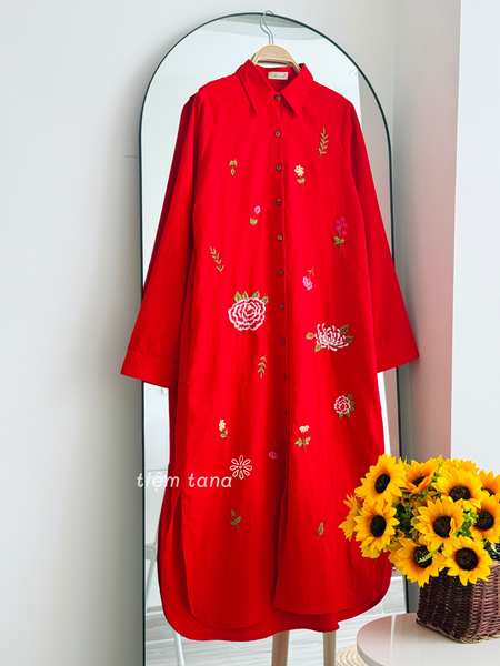  Đầm somi tay dài - Đỏ cờ 