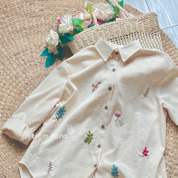  Áo somi thêu - Kem 