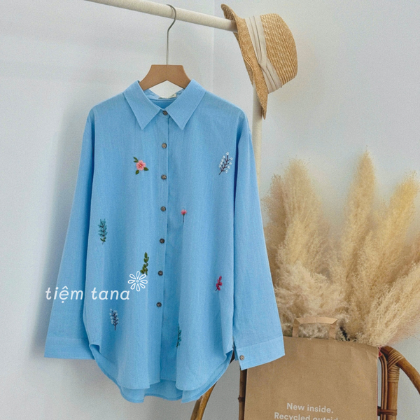  Áo somi thêu - Xanh da trời 