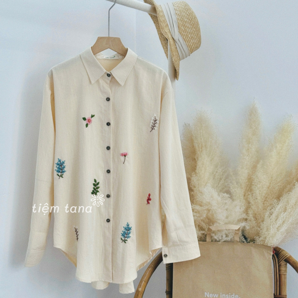  Áo somi thêu - Kem 