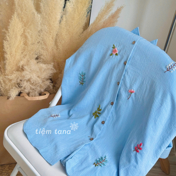  Áo somi thêu - Xanh da trời 