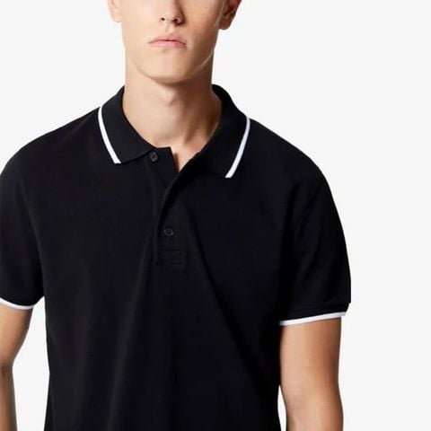  T2 Polo KZ viền cổ logo ngực - Đen (Hàng Outlet không đổi trả) 