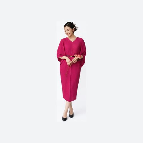 Rosy Batwing Woven Pencil Dress With Belt