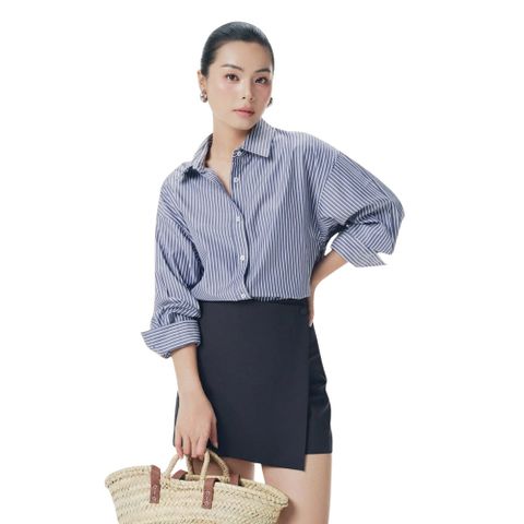 Sơ mi oversized Mono Talk   (vàng nhạt, sọc navy, xanh da trời)