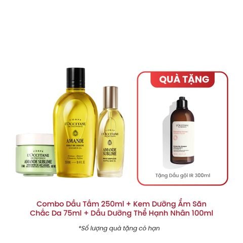 Combo Dầu Tắm 250ml + Kem Dưỡng Ẩm Săn Chắc Da 75ml + Dầu Dưỡng Thể Hạnh Nhân 100ml