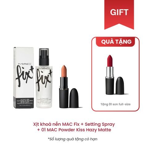 Xịt khoá nền MAC Fix + Setting Spray + 01 MAC Powder Kiss Hazy Matte