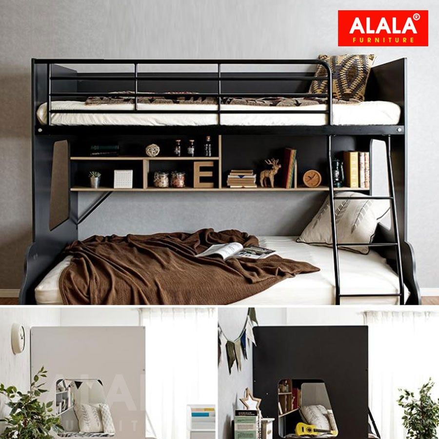 Giường Tầng Cao Cấp ALALA185 – Tích Hợp Kệ Sách Và Hộc Tủ Tiện Ích