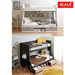Giường Tầng Cao Cấp ALALA185 – Tích Hợp Kệ Sách Và Hộc Tủ Tiện Ích