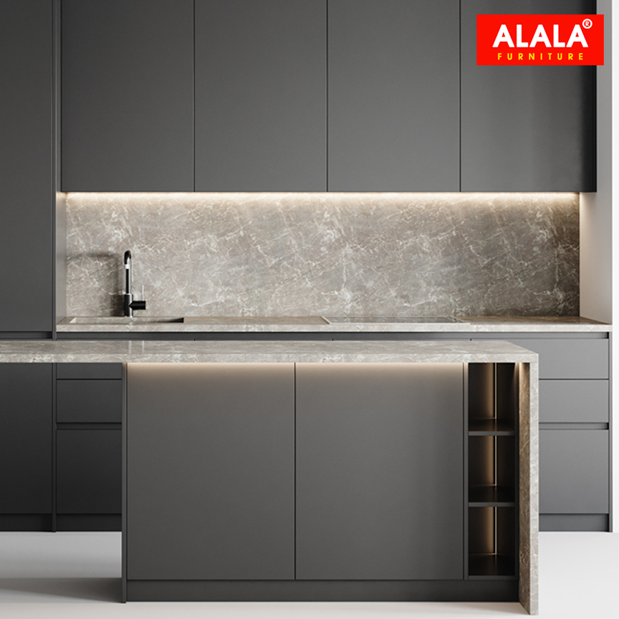Tủ bếp đảo hiện đại phối Acrylic và Laminate | ALALA509