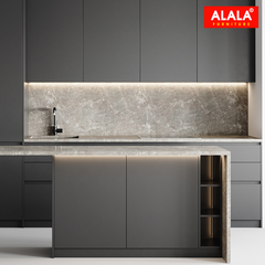 Tủ bếp đảo hiện đại phối Acrylic và Laminate | ALALA509