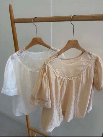 MOM - Áo Henji cổ tròn đáp ren
