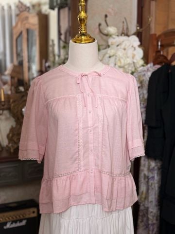 TI - SUM0226 - Áo blouse tơ lụa phối ren tay bồng