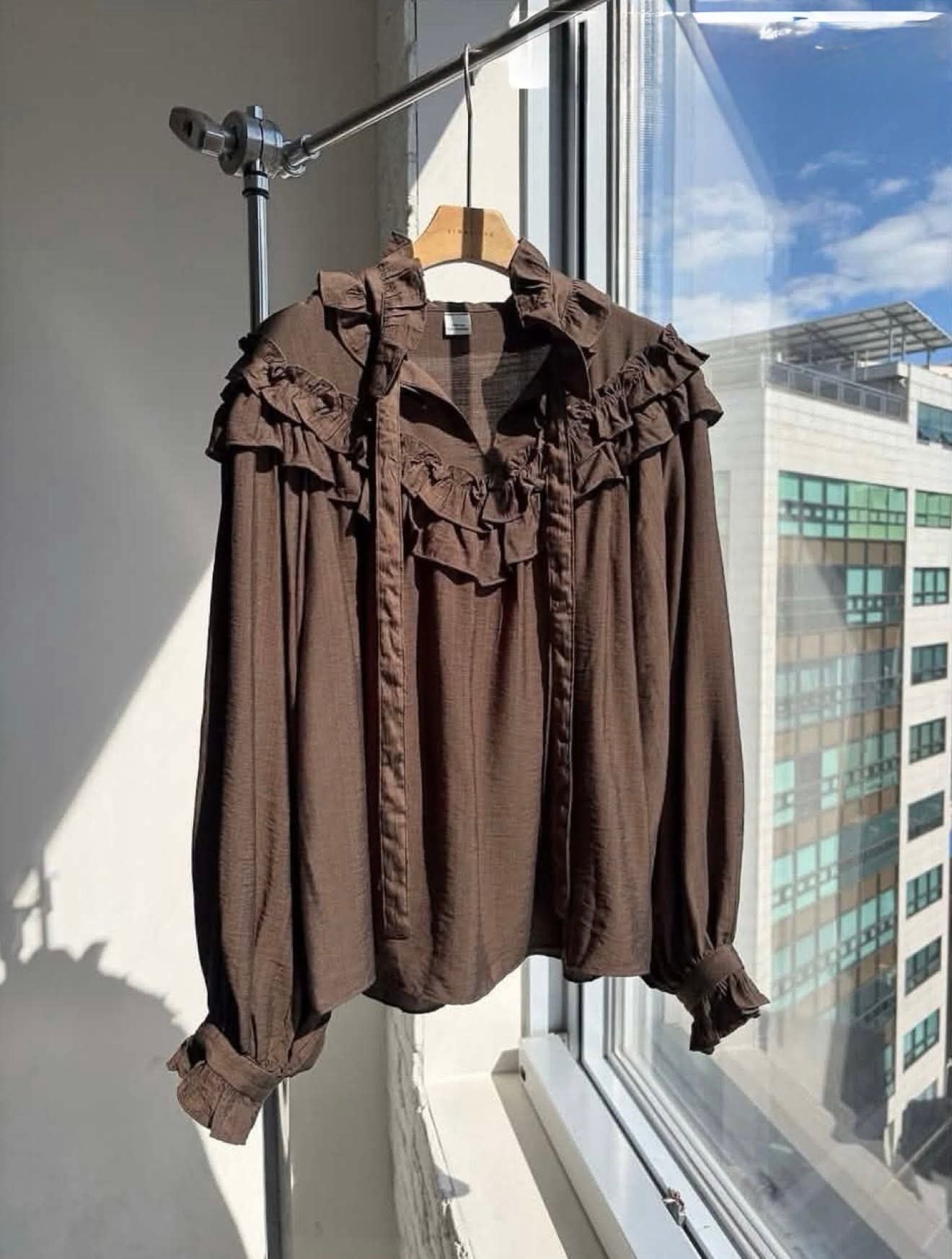 LYS - AUT0326  Áo Rei blouse phối viền bèo nơ cổ