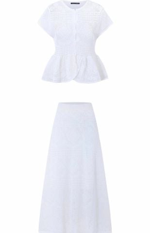 ME - SUM0226 - MOM Set ren hoa gồm áo gấu peplum & chân váy dáng dài