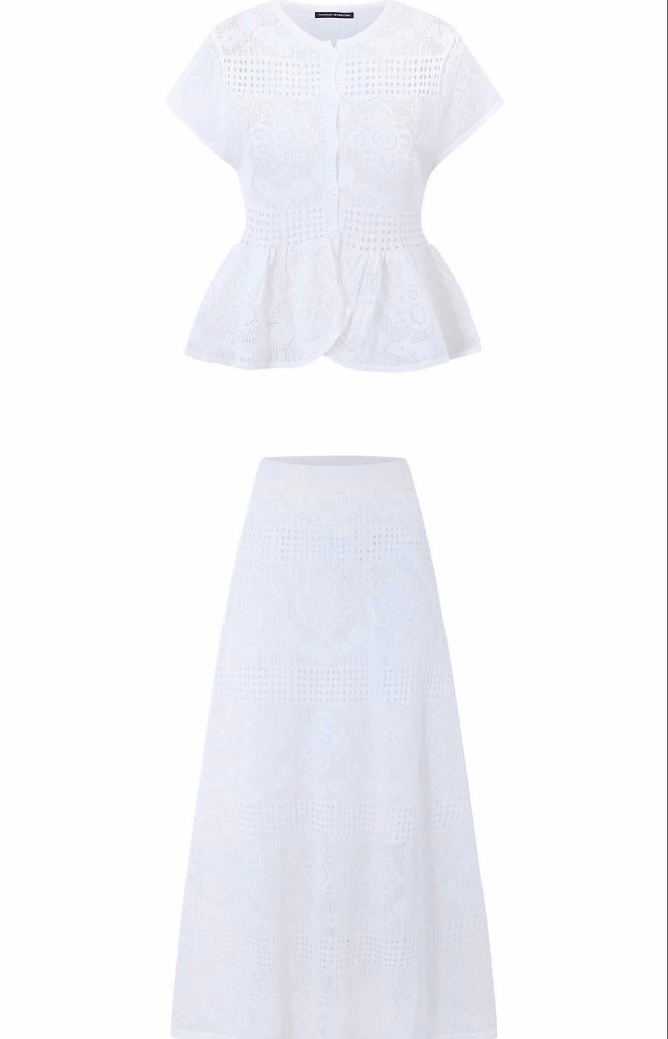 ME - SUM0226 - MOM Set ren hoa gồm áo gấu peplum & chân váy dáng dài