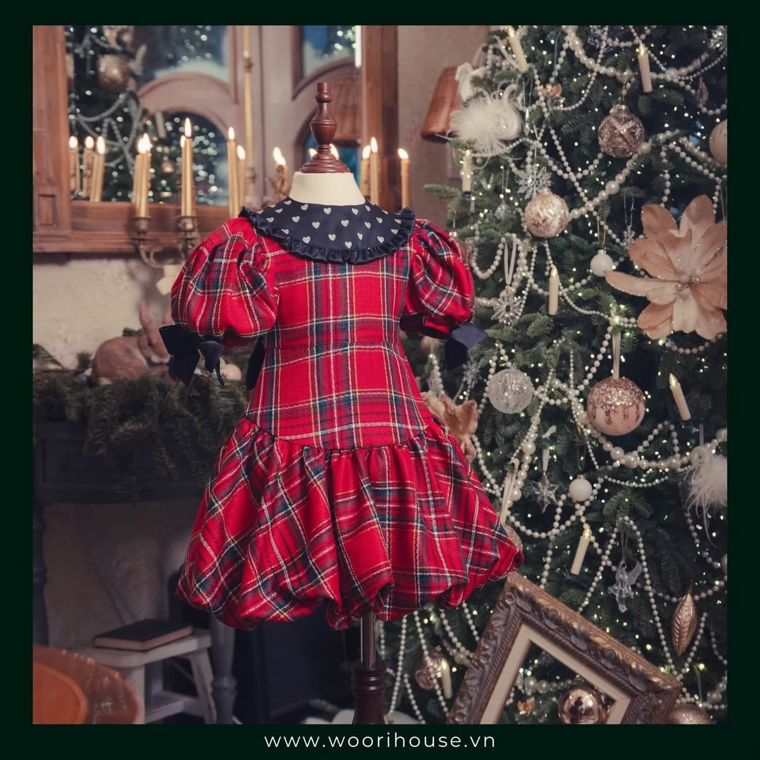 ND -Váy Noel Heart kẻ tay cộc