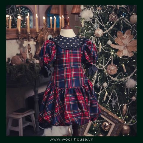 ND -Váy Noel Heart kẻ tay cộc