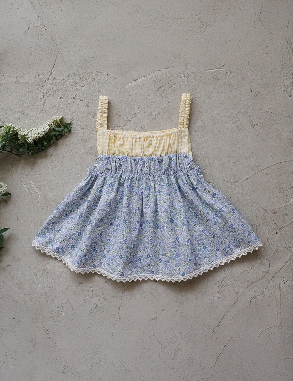 FL - SUM0226 - Áo hai dây Lemon hoa nhí phối gingham