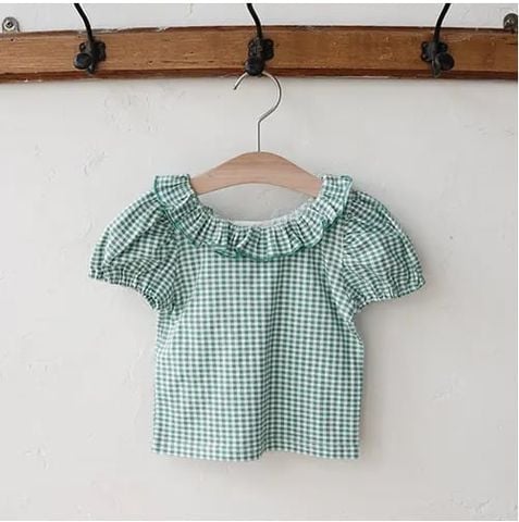 FL -Áo thun Aurora kẻ gingham cổ bèo FINAL